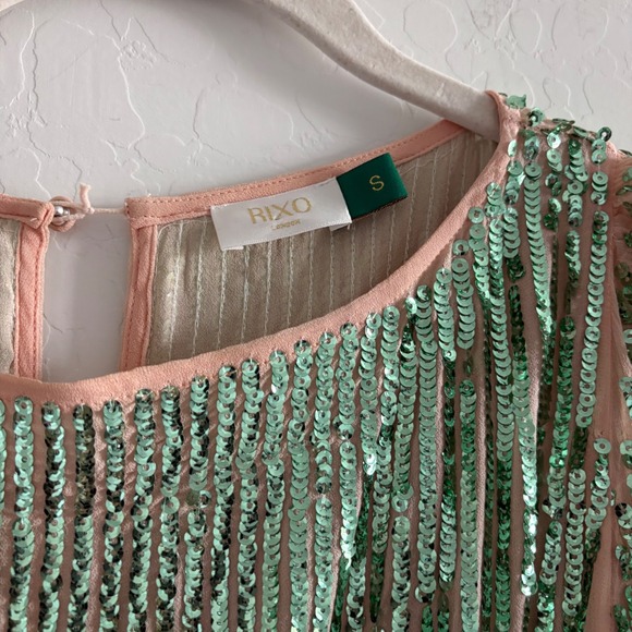 RIXO London Multi Color Ombre Sequin Midi Dress Green Pink Blue Gold Small - Picture 3 of 8